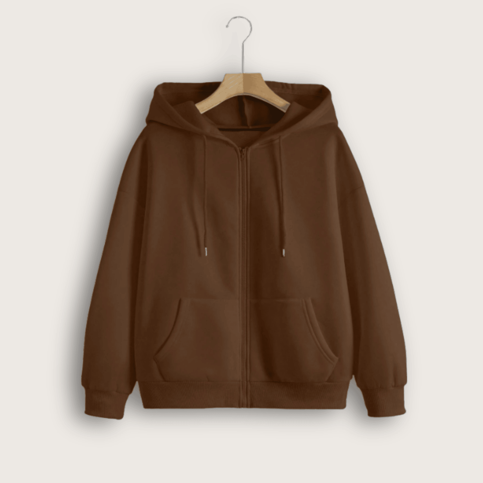 1762392737666.png Drop Shoulder Drawstring Thermal Lined Zip Up Hoodie - Brown