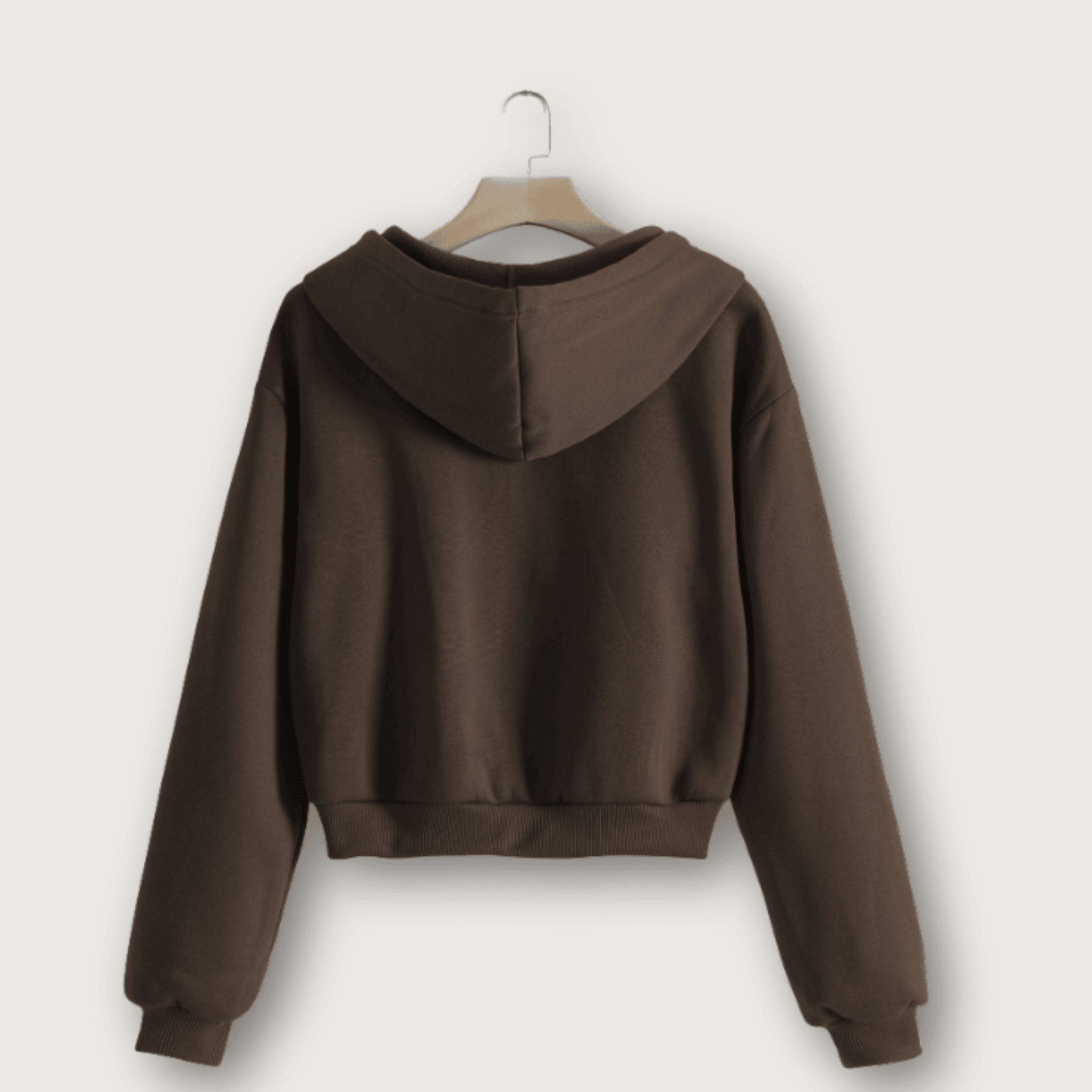 1762395012356.png Drop Shoulder Drawstring Thermal Lined Crop For Women Zip Up Hoodie - Brown - Image 2