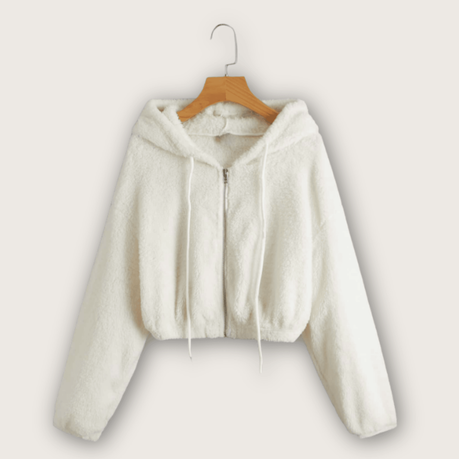 1762395750226.png Front Drawstring Detail Teddy Women Jacket Zip Up Hoodie - Beige