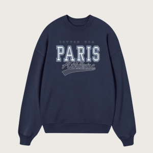 Paris Relaxed Fit Fleece Cotton Blend Pullover Sweater - Navy
