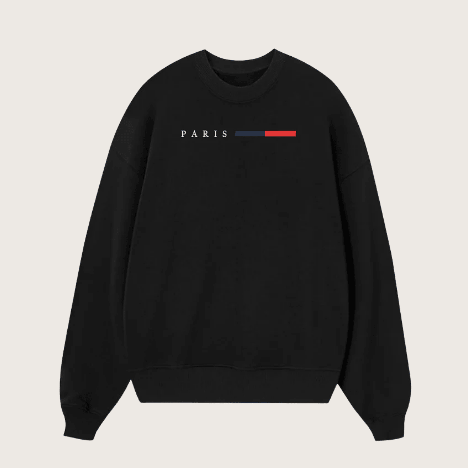 1762400453305.png City Paris & New York Logo Relaxed Fit Fleece Cotton Blend Pullover Sweater - Black