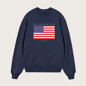 USA California Relaxed Fit Fleece Cotton Blend Pullover Sweater - Navy