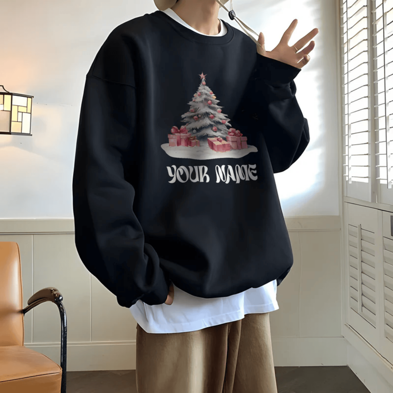 1762402872414.png Custom Christmas Gift Oversize Fleece Cotton Blend Pullover Sweater - Personalizable Name - Image 3