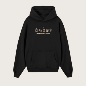 More Coffee, Please! Relaxed Fit Fleece Cotton Blend Pullover Hoodie - Black